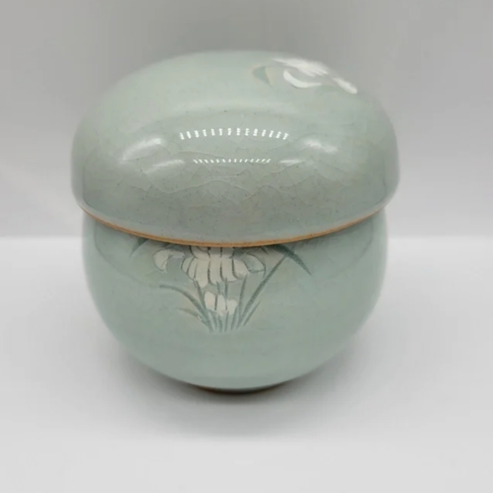 Korean Cyan Porcelain Inlaid Crane Cloud Lid Tea Set Cup Filter Infuser Light Gr - Picture 8 of 8